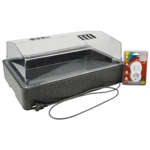 Propagator, heated, with vent flaps in cover, 60.5 x 40.5 x 25.5 cm